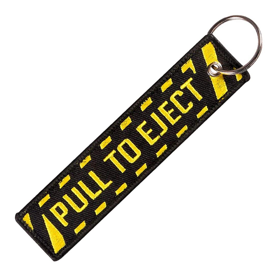 PULL TO EJECT embroidered key ring